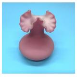 Fenton pink satin ruffled vase 7.5