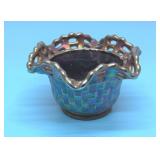 Fenton Carnival glass woven bowl