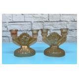 Jeanette glass Iris and herringbone candlesticks