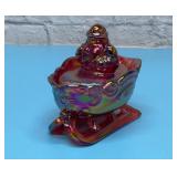 MOSSER RUBY CARNIVAL GLASS SANTA ON A SLEIGH