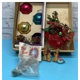 VTG Christmas ornaments, pixie planter