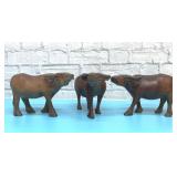 3 carved wooden Water Buffalo