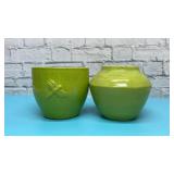 2 LIME GREEN CERAMIC PLANTERS