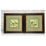 2 framed bird prints  19x19