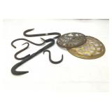Forged cast iron hooks, brass plates 9