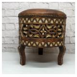 SYRIAN Wood carved inlaid stool