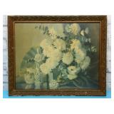 Asian framed art with chrysanthemums