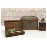 Decorative boxes, flask, sea glass