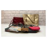 Assorted handbags, cosmetic bags, and storage bags