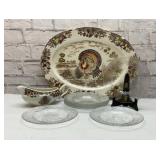 Turkey platter, gravy boat, Christmas tree plates