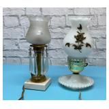 2 VTG lamps, milk glass, crystals. 11