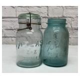 2 BLUE MASON JARS 1, 15