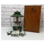 Coleman camp lantern with wood box