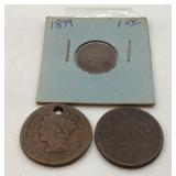 2 US Large Cents 1899 Indianhead Penny