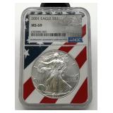 2001 US silver Eagle NGC MS 69
