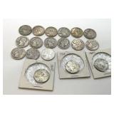 18 US silver Washington quarters