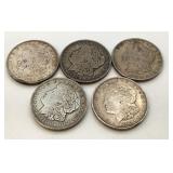(5) 1921 US Morgan silver dollars