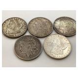 (5) 1921 US Morgan silver dollars
