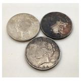 (3) 1922 US Silver Peace Dollars