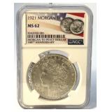 1921 US Morgan silver dollar NGC MS 62