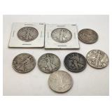 (8) US walking liberty half dollars