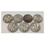 (7) Assorted US walking liberty half dollars