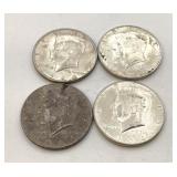 (4) 1964 US silver Kennedy half dollars