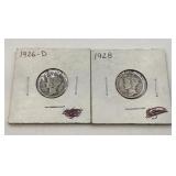 1926 d, 1928 US Mercury, silver dimes