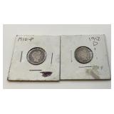1912d,1910 P US Silver barber dimes
