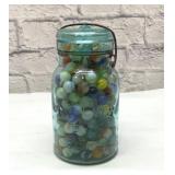 VTG MARBLES IN BLUE ATLAS JAR 7