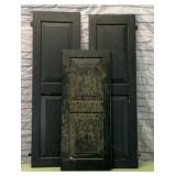 3 old green shutters,