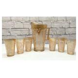 1949 Jeanette glass cosmos picture, 6 glasses