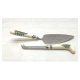 Spode Christmas tree cake server, cheese knife