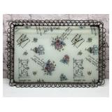 GLASS FLOWER TRAY IN METAL BASKET