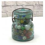VTG MARBLES IN BLUE ATLAS JAR 5