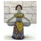 RARE FRENCH FAIENCE LADY DOUBLE SALT CELLAR