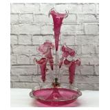 GRACEFUL VICTORIAN 5 HORN EPERGNE CRANBERRY