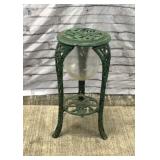 Metal verdigris patio table w/glass globe