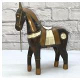 VTG Indian carved horse with brass embellishments