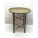 BRASS TRAY END TABLE ON WOOD BASE