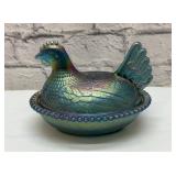 Indiana Glass Lg carnival glass hen on a nest 7