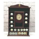 Golf ball display case with golf balls/clock