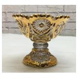 Imperial glass gold, gilded whirling star compote