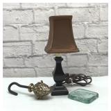 Mini lamp, fireplace flue handle, candle base