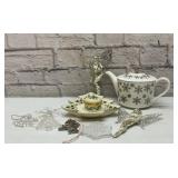 Assorted Christmas ornaments and China