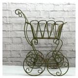 Cute Wrought iron flower cart with old green paint