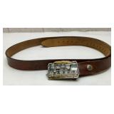Hand tooled, leather train belt, SISKIYOUbuckle