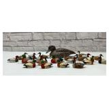 Duck decoy, and a large group of duck ornaments