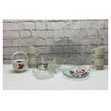 Christmas tableware platter, cups dishes