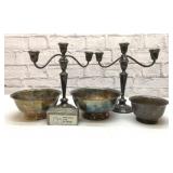 VTG SILVERPLATE candlesticks, bowls